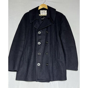 VTG Fox Knapp Peacoat Double Breasted Wool Winter Coat Mens 44 Navy Blue USA